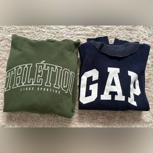 2PCS Women’s H&M Green hoodie and Gap Navy Sweatshirt.